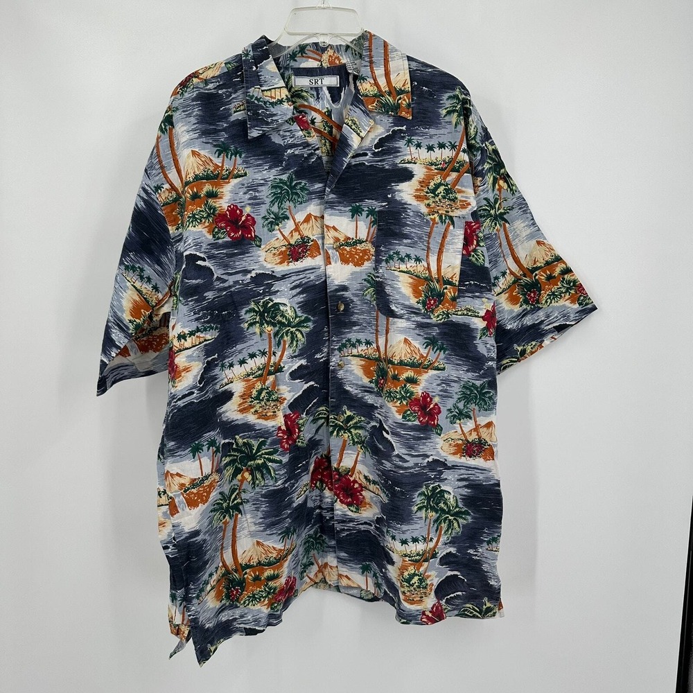Mens Hawaiian Shirt Size XLT Tropical Island Print Vacation Resort Cruise Button